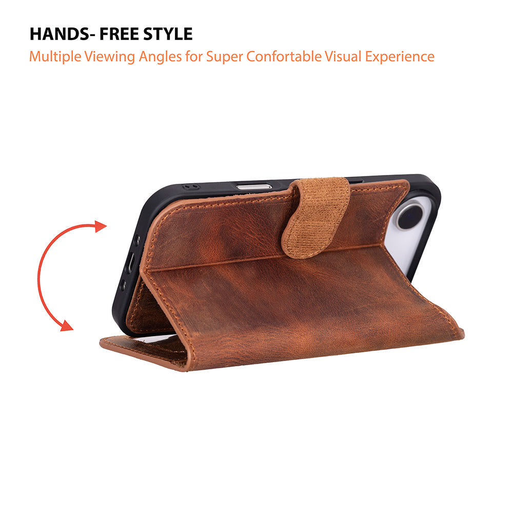 Brown Leather iPhone 17 Air Detachable Wallet Case
