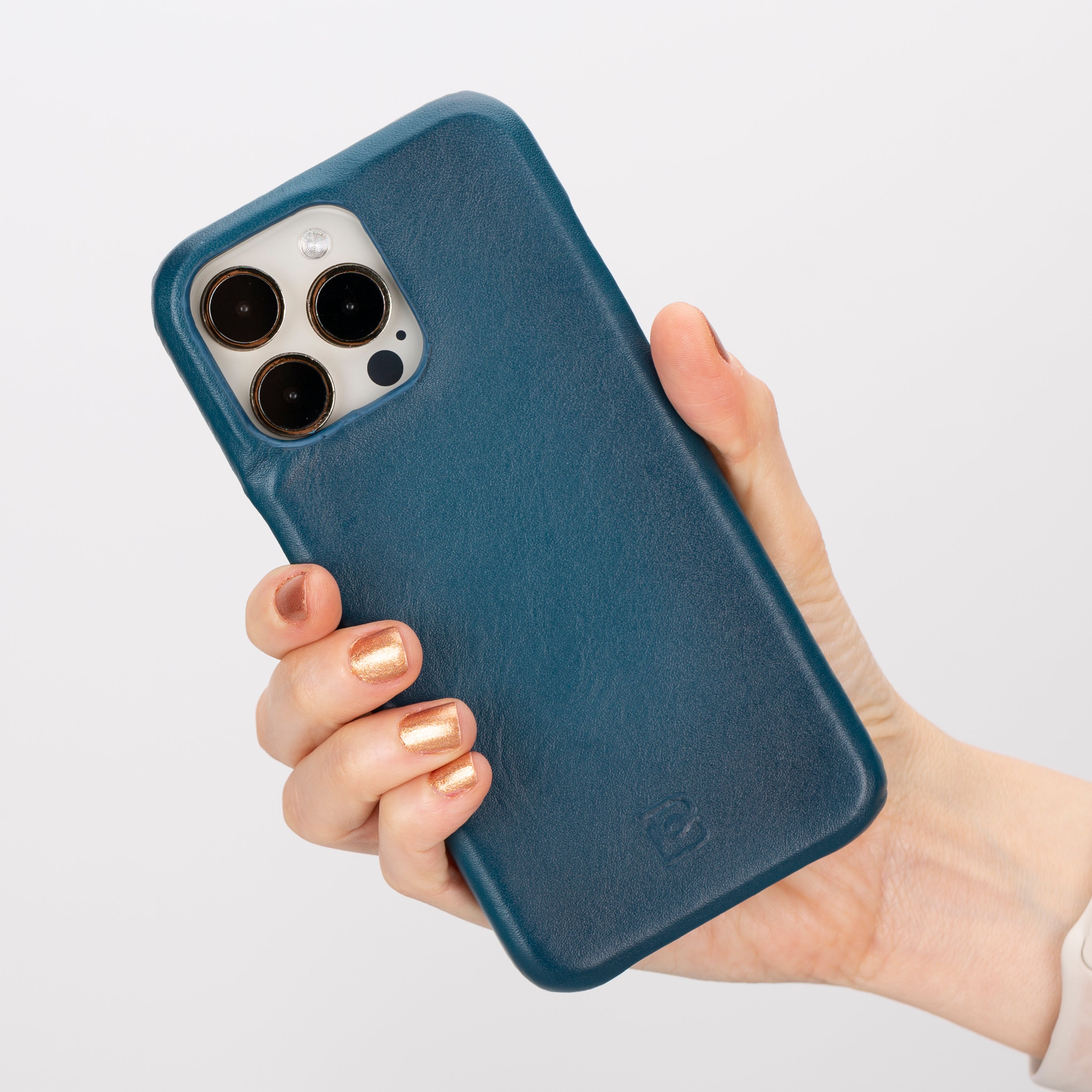Blue iPhone 16 Pro Leather Back Cover Case