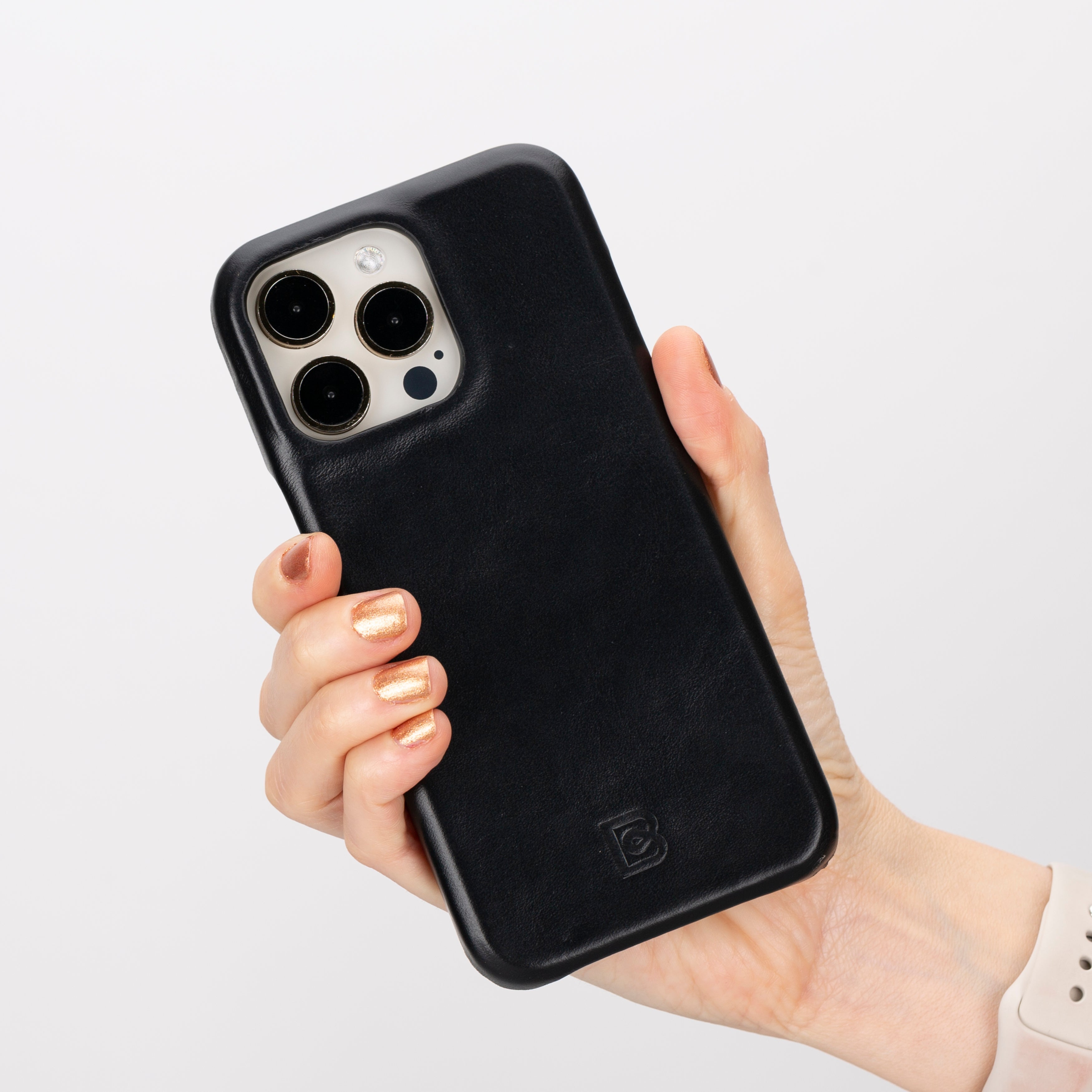 Black iPhone 16 Pro Leather Back Cover Case