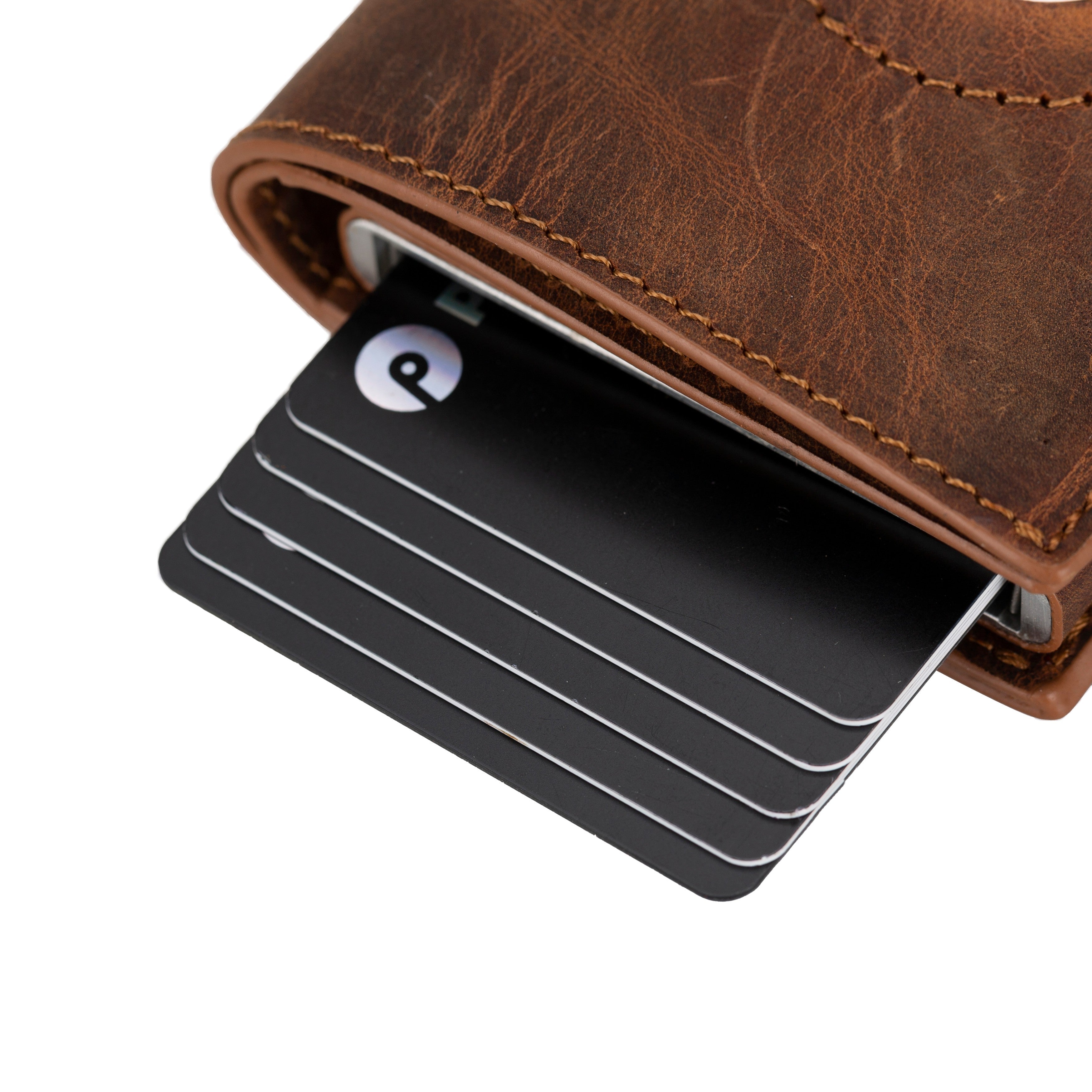 Palertag Zip Mechanical Leather Card Holder with AirTag Slot