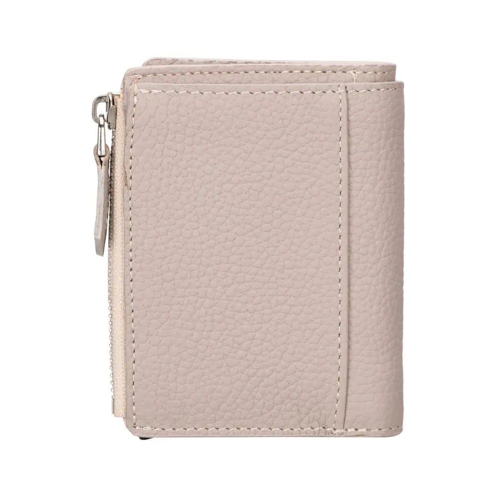 Beige Leather Pop Up Card Wolder Wallet with Zipper Closure Coin Holder Slot – Bomonti