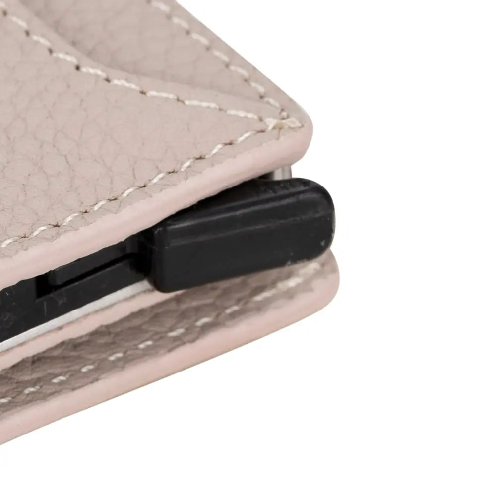 Beige Leather Pop Up Card Wolder Wallet with Zipper Closure Coin Holder Slot – Bomonti