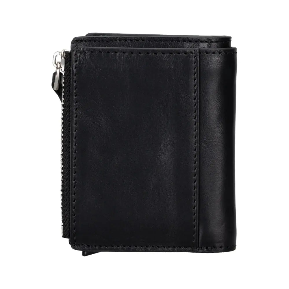 Black Leather Pop Up Card Wolder Wallet with Zipper Closure Coin Holder Slot – Bomonti