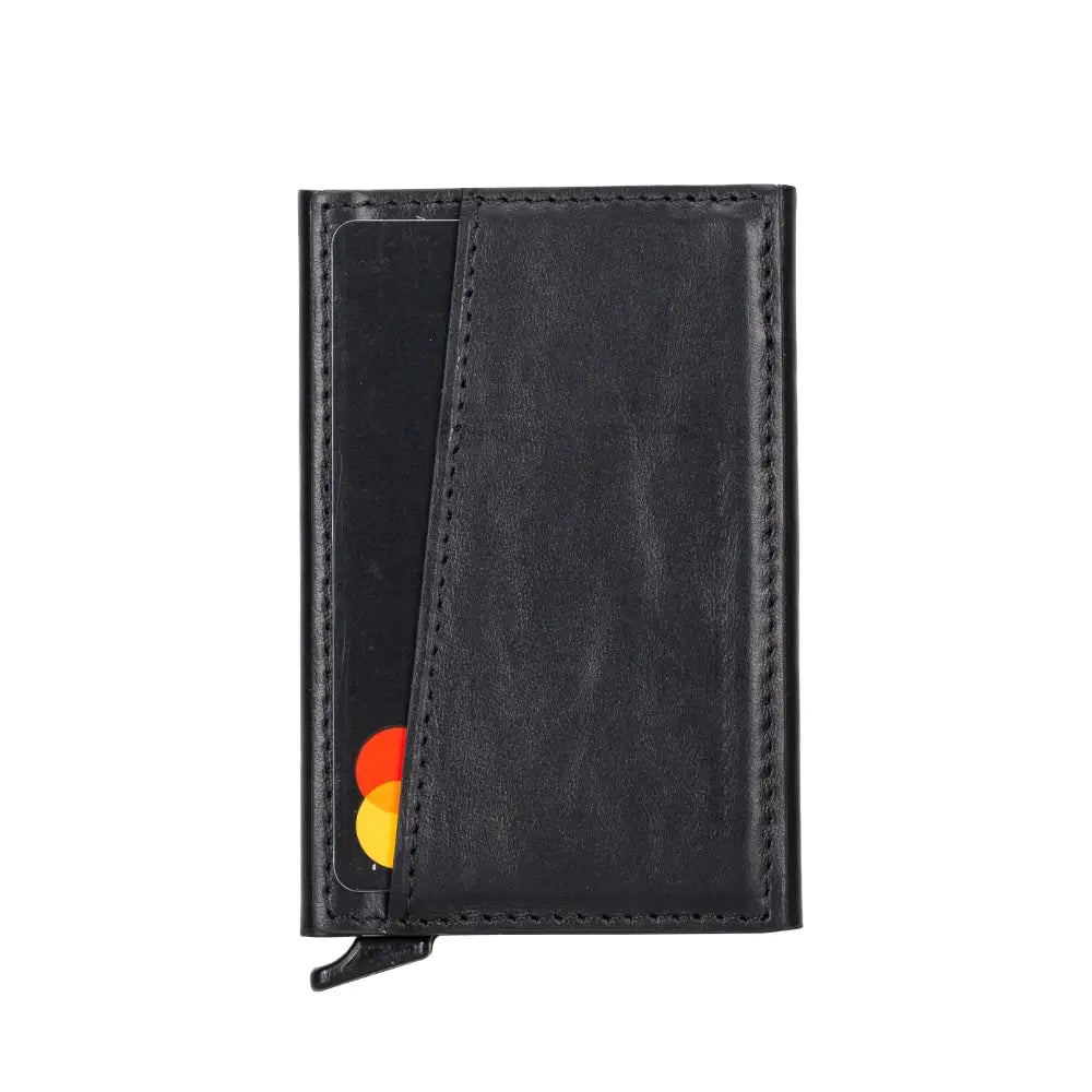Black Leather Pop-Up RFID Blocking Detachable Cardholder Wallet - Bomonti Goods