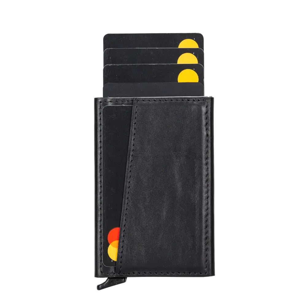 Black Leather Pop-Up RFID Blocking Detachable Cardholder Wallet - Bomonti Goods
