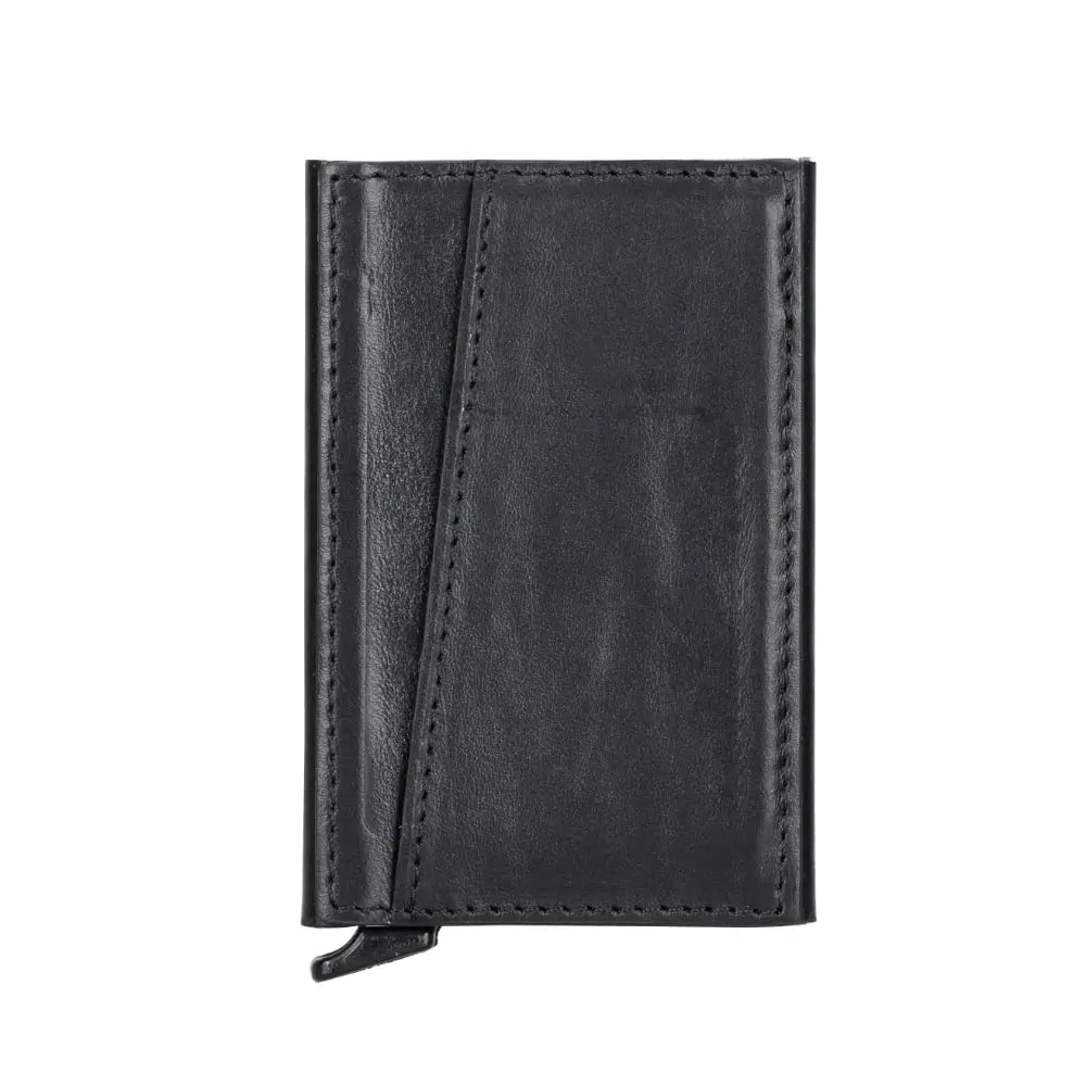 Black Leather Pop-Up RFID Blocking Detachable Cardholder Wallet - Bomonti Goods