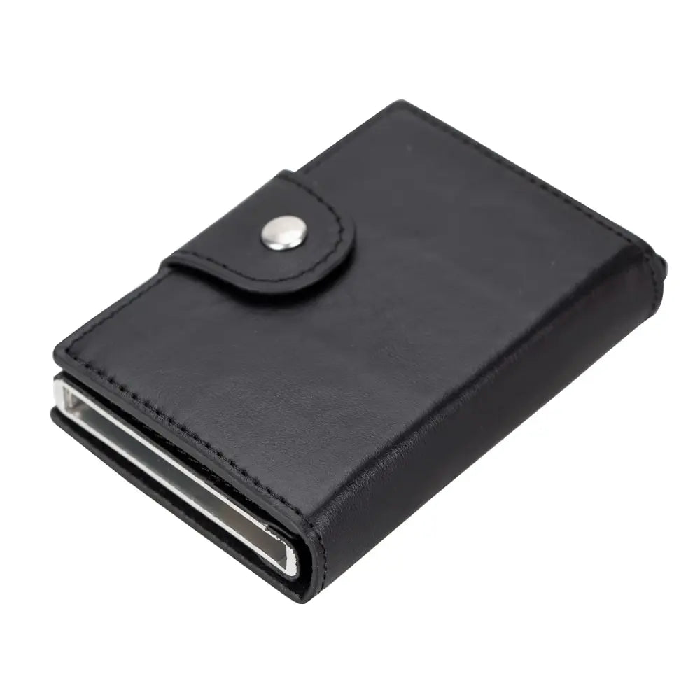Black Leather Pop-Up RFID Blocking Detachable Cardholder Wallet - Bomonti Goods