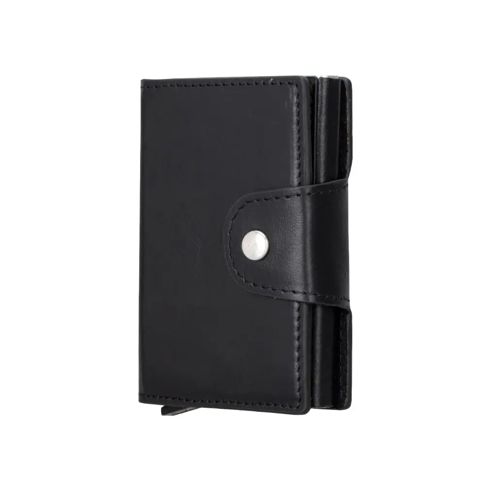 Black Leather Pop-Up RFID Blocking Detachable Cardholder Wallet - Bomonti Goods