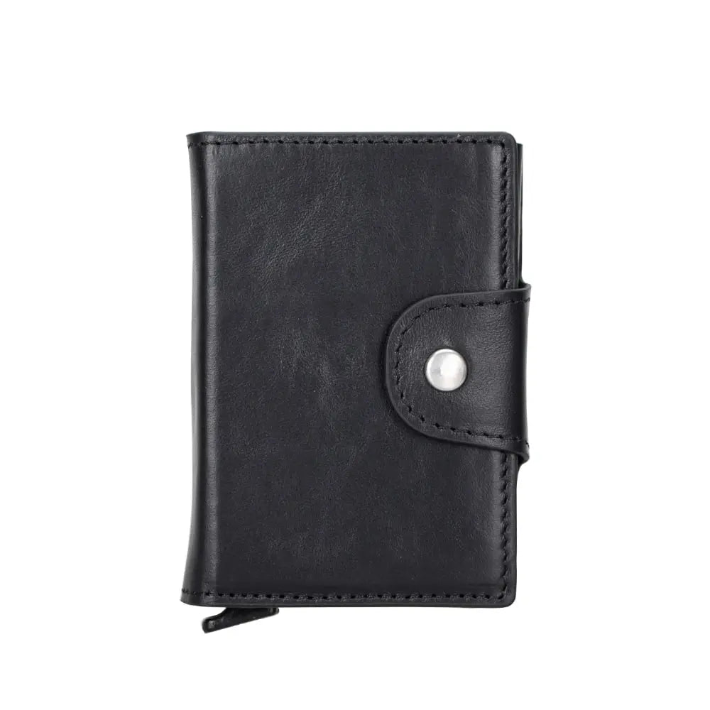 Black Leather Pop-Up RFID Blocking Detachable Cardholder Wallet - Bomonti Goods