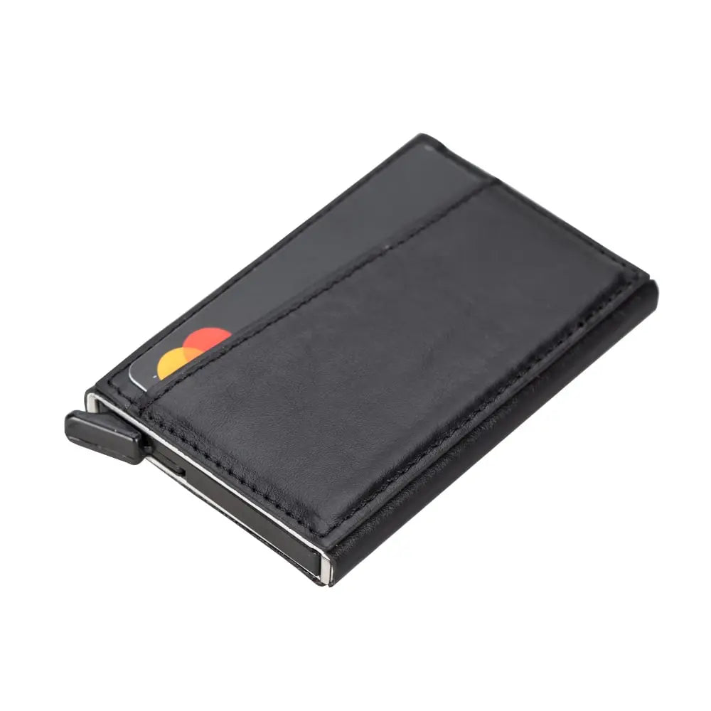 Black Leather Pop-Up RFID Blocking Detachable Cardholder Wallet - Bomonti Goods