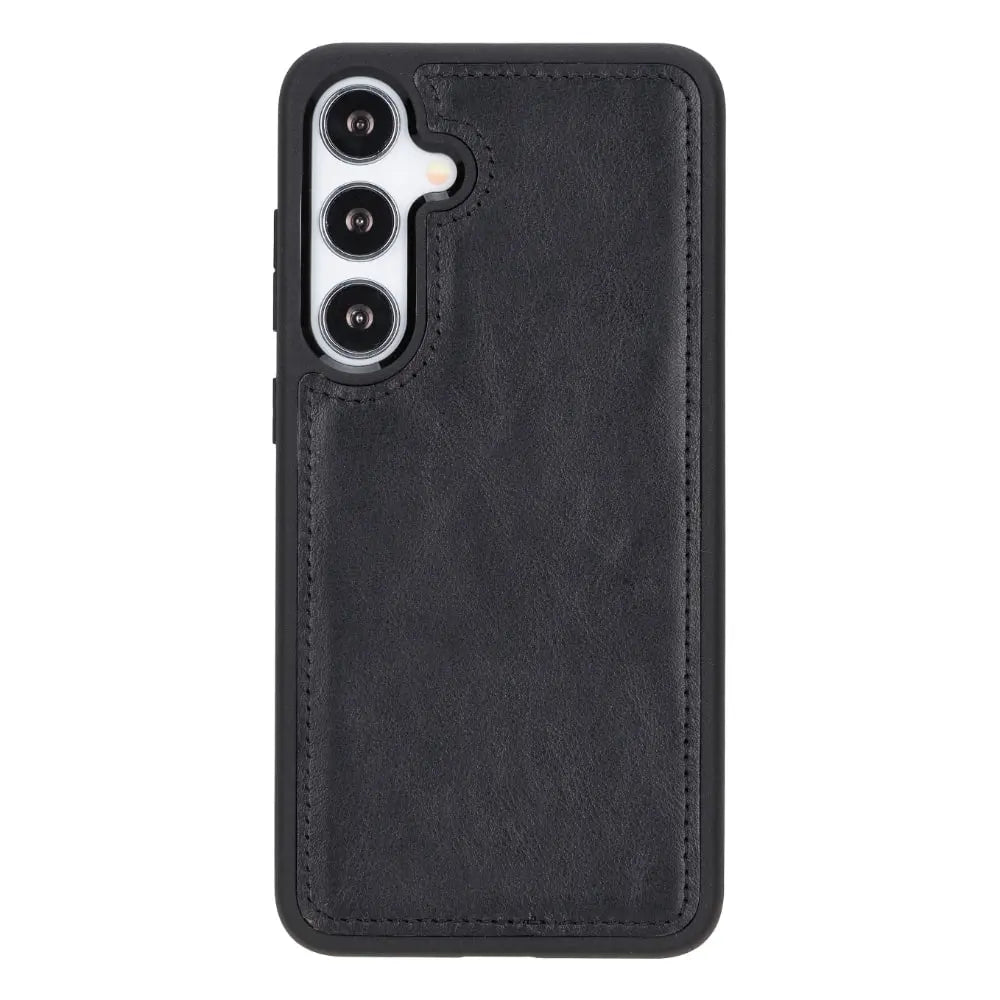 Black Leather Samsung Galaxy S24 Plus Detachable Wallet Case with Card Holder - Bomonti