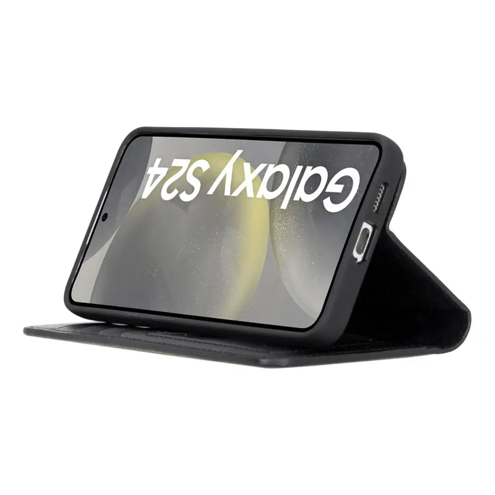 Black Leather Samsung Galaxy S24 Plus Detachable Wallet Case with Card Holder - Bomonti