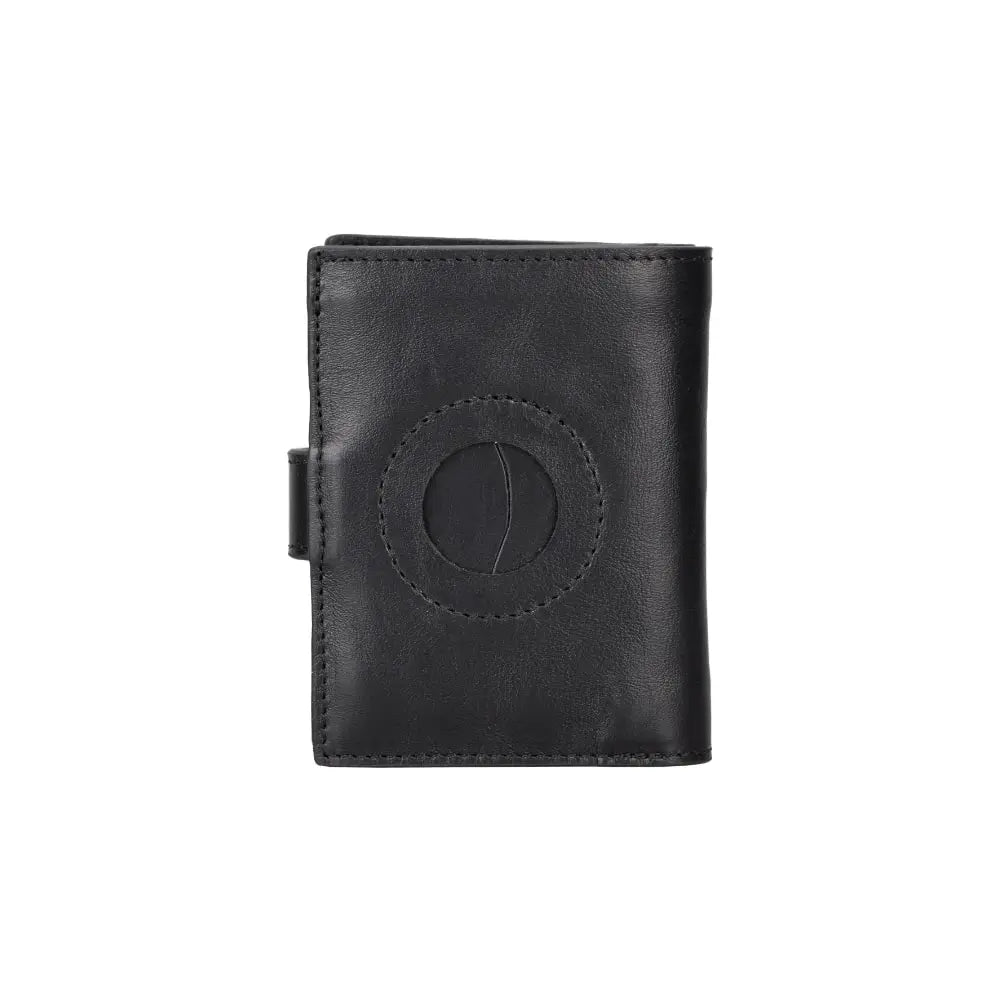 Black Leather Wallet with Pup-Up Card Holder Mechanism AirTag Holder Integrated - Bomonti