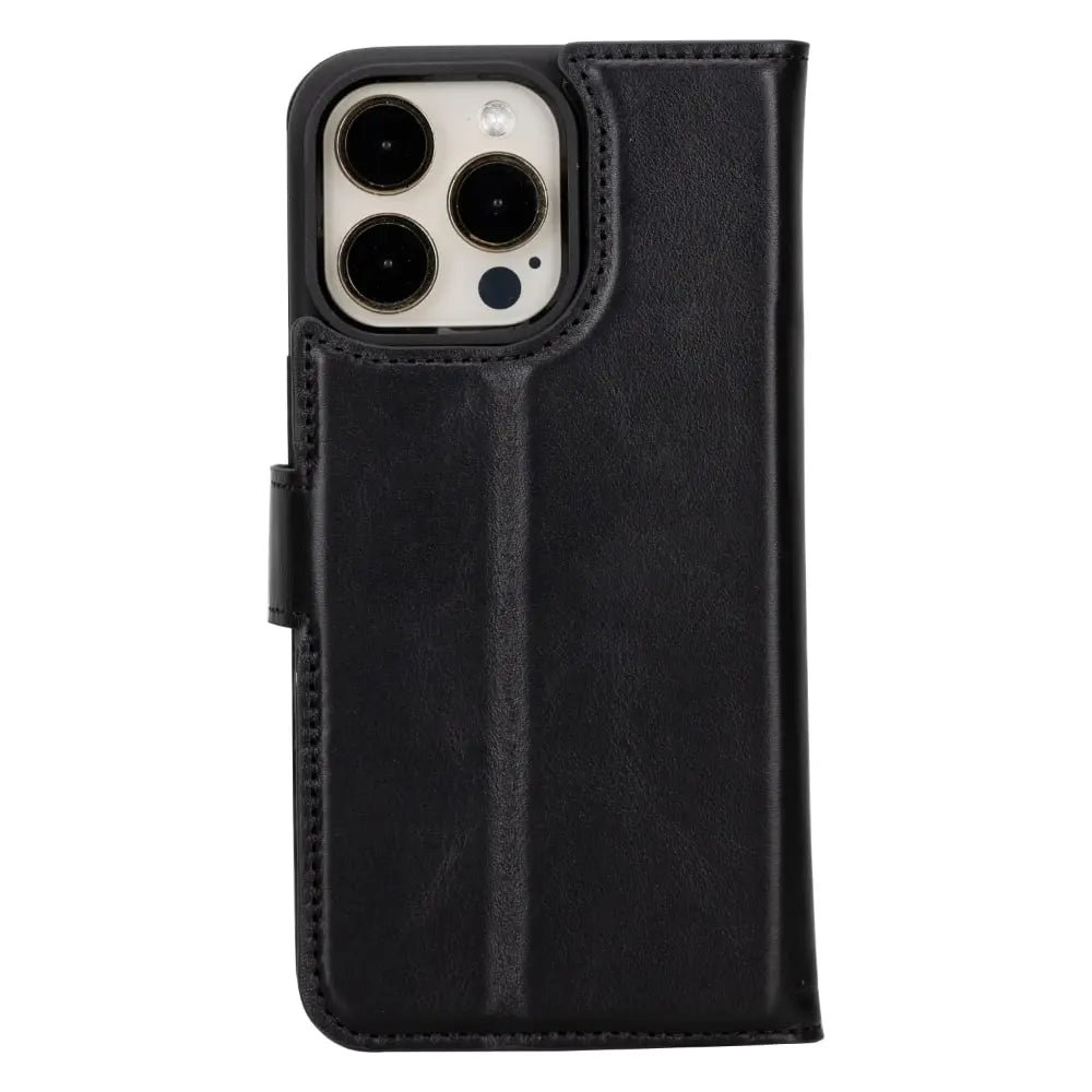 Black Leather iPhone 16 Pro Max Detachable Card Holder Wallet Case with Magsafe - Bomonti