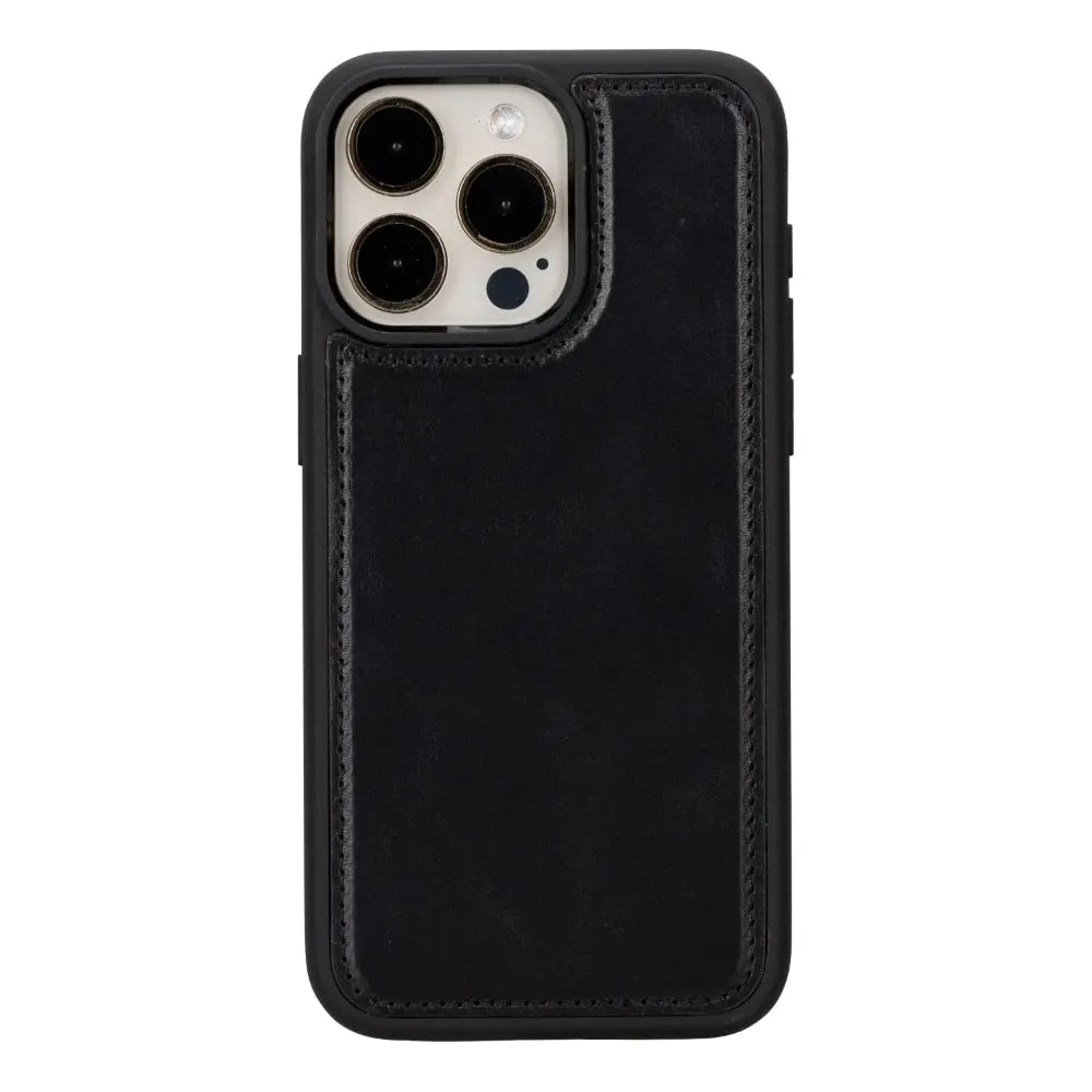 Black Leather iPhone 16 Pro Max Detachable Card Holder Wallet Case with Magsafe - Bomonti