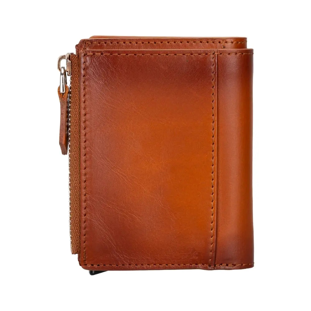 Brown Leather Pop Up Card Wolder Wallet with Zipper Closure Coin Holder Slot – Bomonti