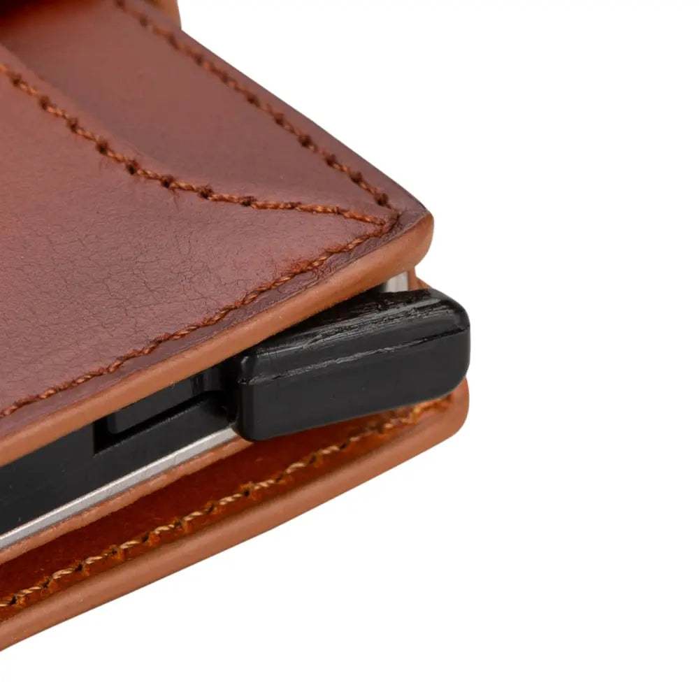 Brown Leather Pop Up Card Wolder Wallet with Zipper Closure Coin Holder Slot – Bomonti