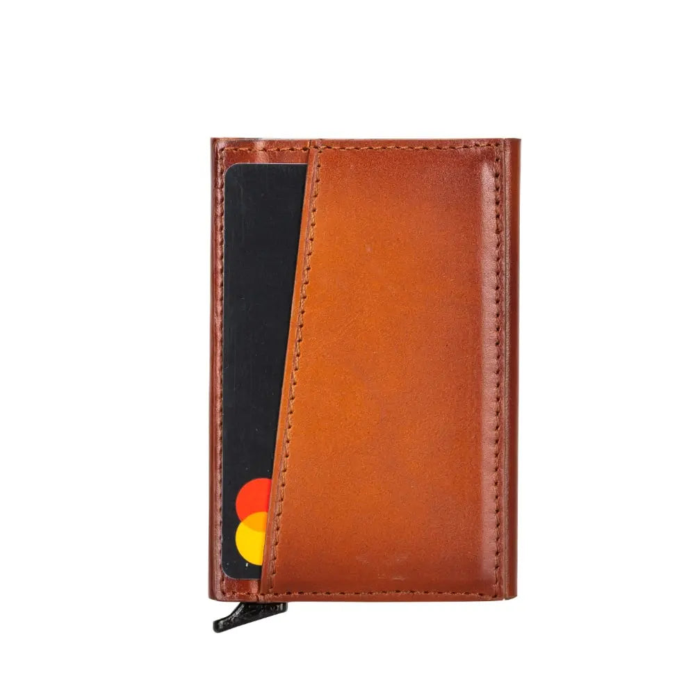 Brown Leather Pop-Up RFID Blocking Detachable Cardholder Wallet - Bomonti Goods