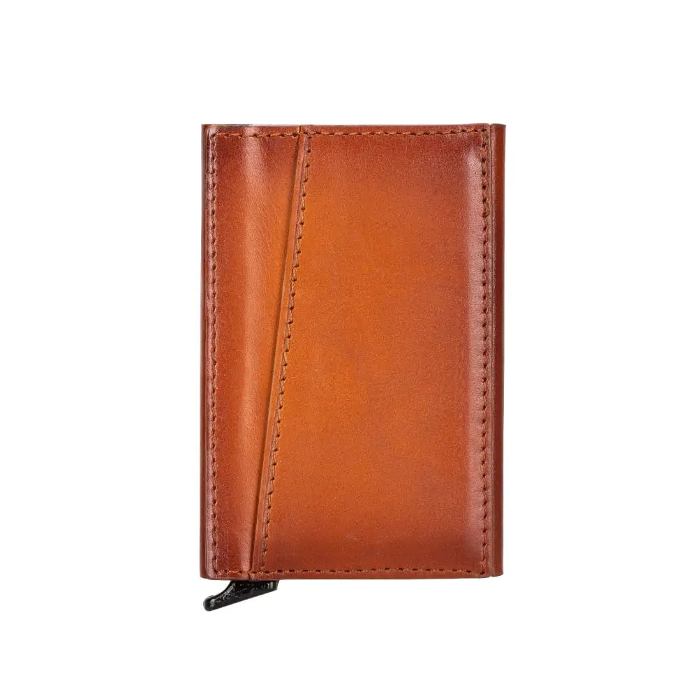 Brown Leather Pop-Up RFID Blocking Detachable Cardholder Wallet - Bomonti Goods