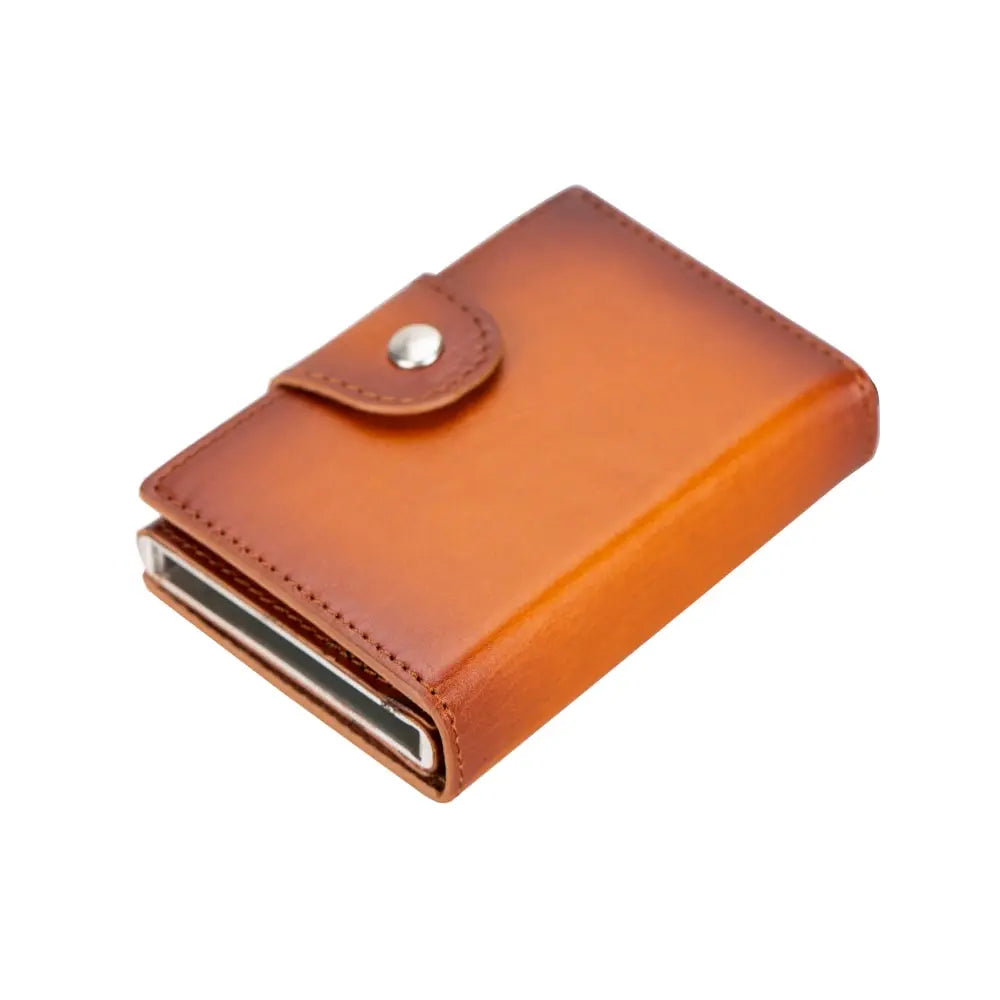 Brown Leather Pop-Up RFID Blocking Detachable Cardholder Wallet - Bomonti Goods
