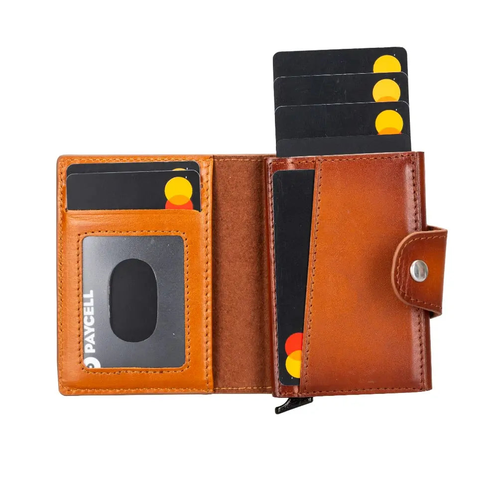 Brown Leather Pop-Up RFID Blocking Detachable Cardholder Wallet - Bomonti Goods
