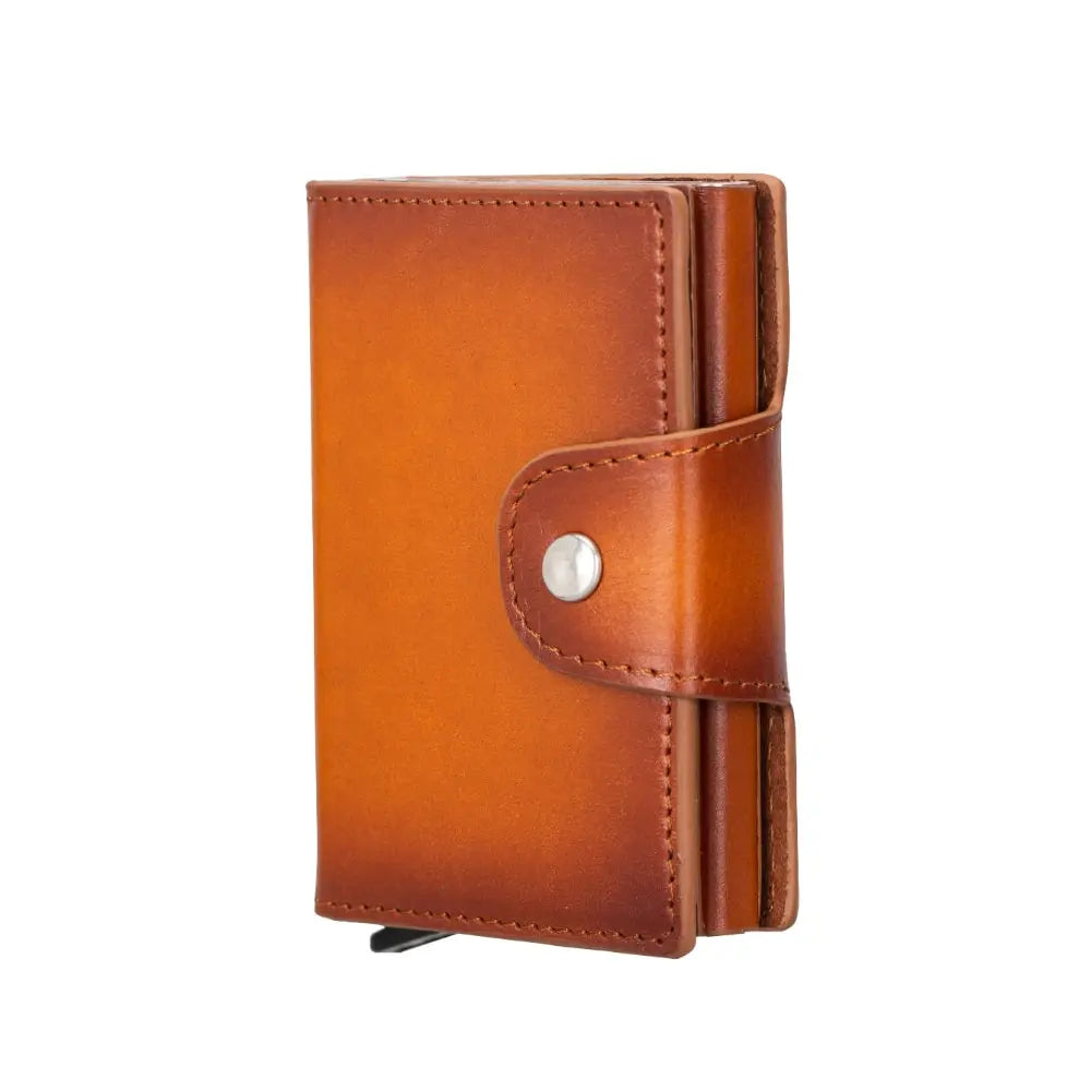 Brown Leather Pop-Up RFID Blocking Detachable Cardholder Wallet - Bomonti Goods