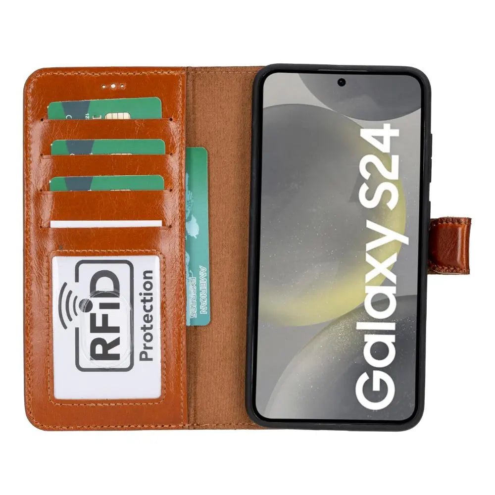 Brown Leather Samsung Galaxy S24 Plus Detachable Wallet Case with Card Holder - Bomonti