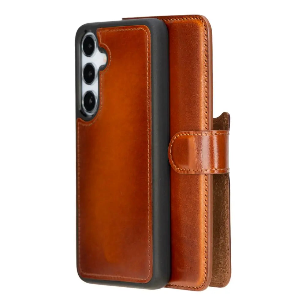 Brown Leather Samsung Galaxy S24 Plus Detachable Wallet Case with Card Holder - Bomonti