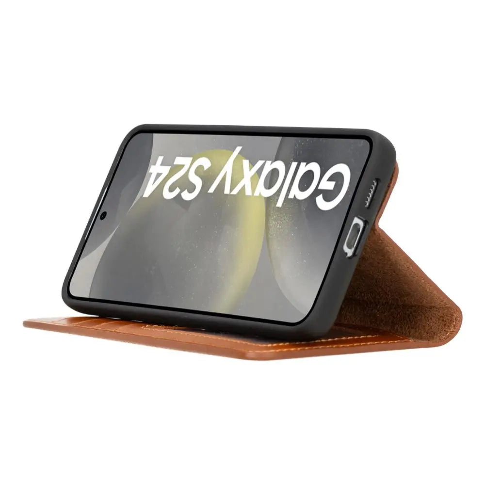 Brown Leather Samsung Galaxy S24 Plus Detachable Wallet Case with Card Holder - Bomonti