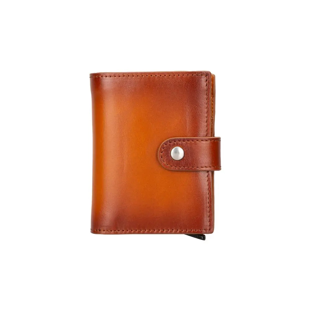 Brown Leather Wallet with Pup-Up Card Holder Mechanism AirTag Holder Integrated - Bomonti