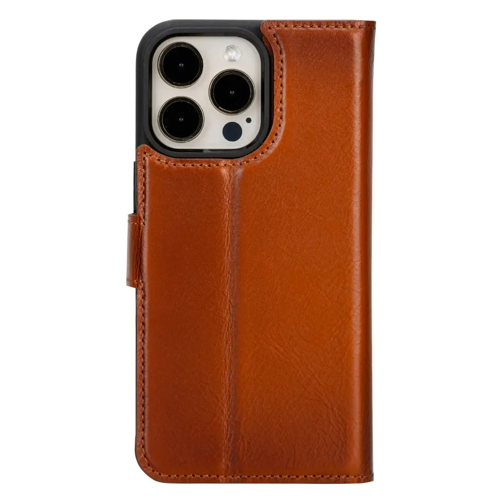 Brown Leather iPhone 15 Pro max Detachable Card Holder Wallet Case with Magsafe-Bomonti