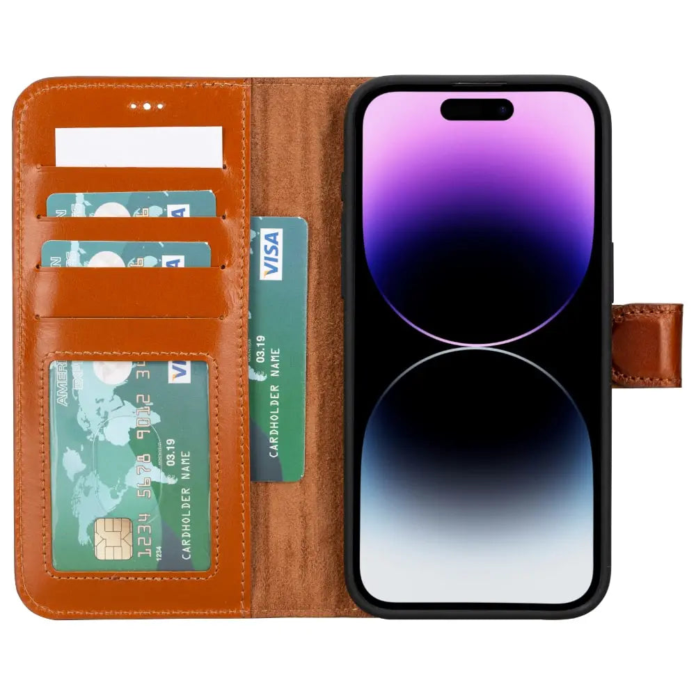 Brown Leather iPhone 15 Pro max Detachable Card Holder Wallet Case with Magsafe-Bomonti
