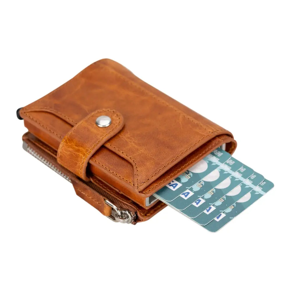 Burnish Leather Pop Up Card Wolder Wallet with Zipper Closure Coin Holder Slot – Bomonti