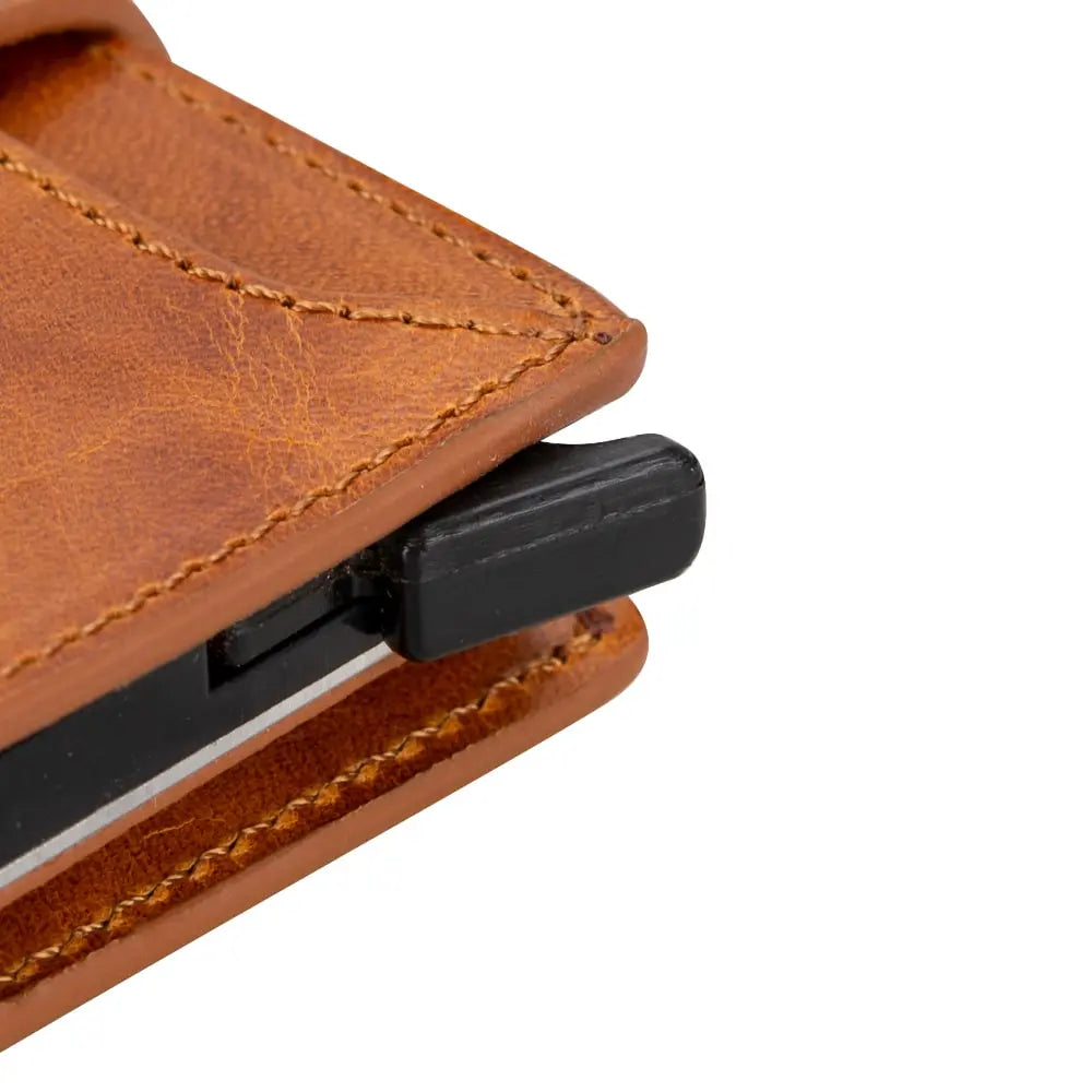Burnish Leather Pop Up Card Wolder Wallet with Zipper Closure Coin Holder Slot – Bomonti