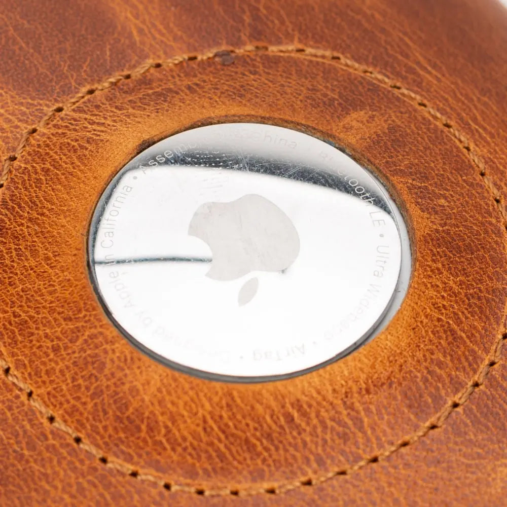 Tan Brown Leather Wallet with Pup-Up Card Holder Mechanism AirTag Holder Integrated - Bomonti
