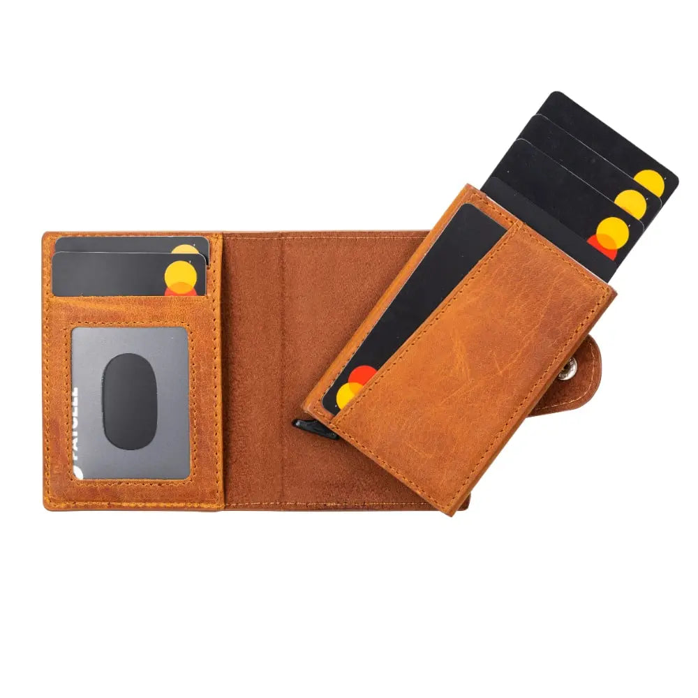 Burnish Leather Pop-Up RFID Blocking Detachable Cardholder Wallet - Bomonti Goods