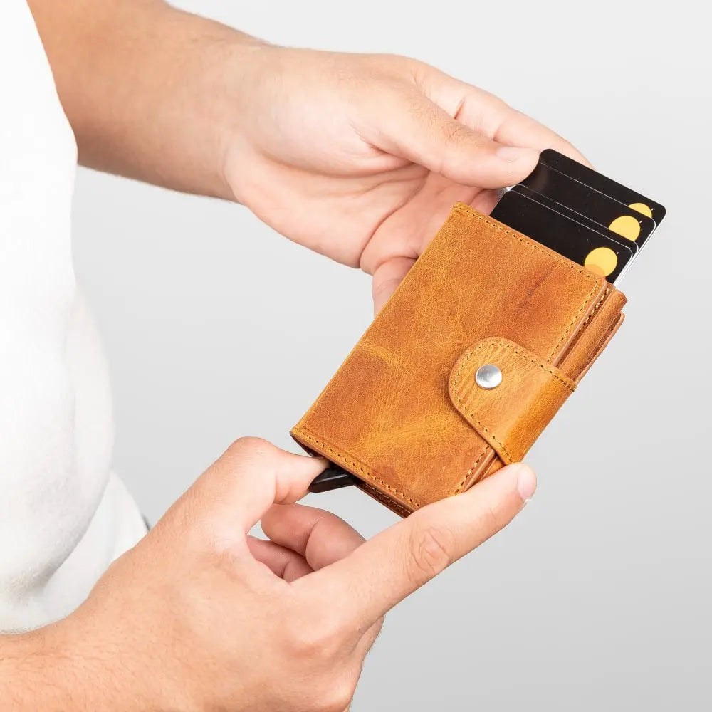 Burnish Leather Pop-Up RFID Blocking Detachable Cardholder Wallet - Bomonti Goods