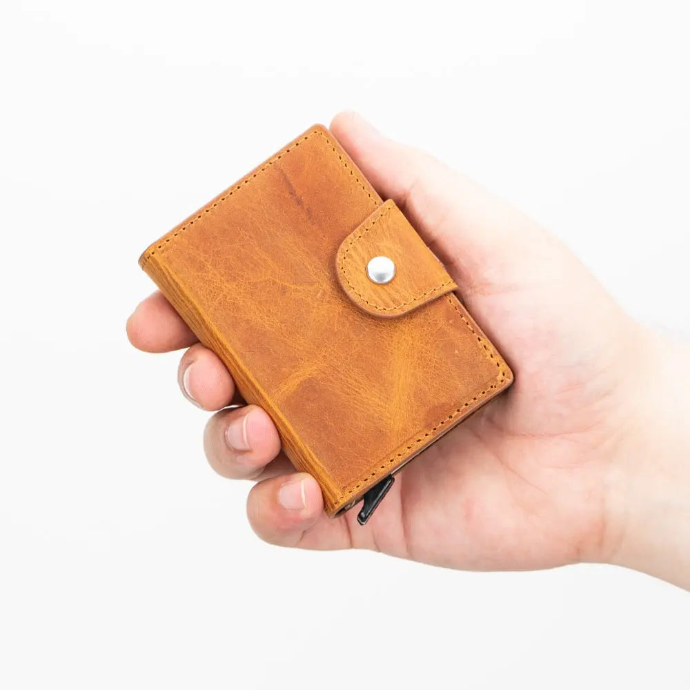 Burnish Leather Pop-Up RFID Blocking Detachable Cardholder Wallet - Bomonti Goods