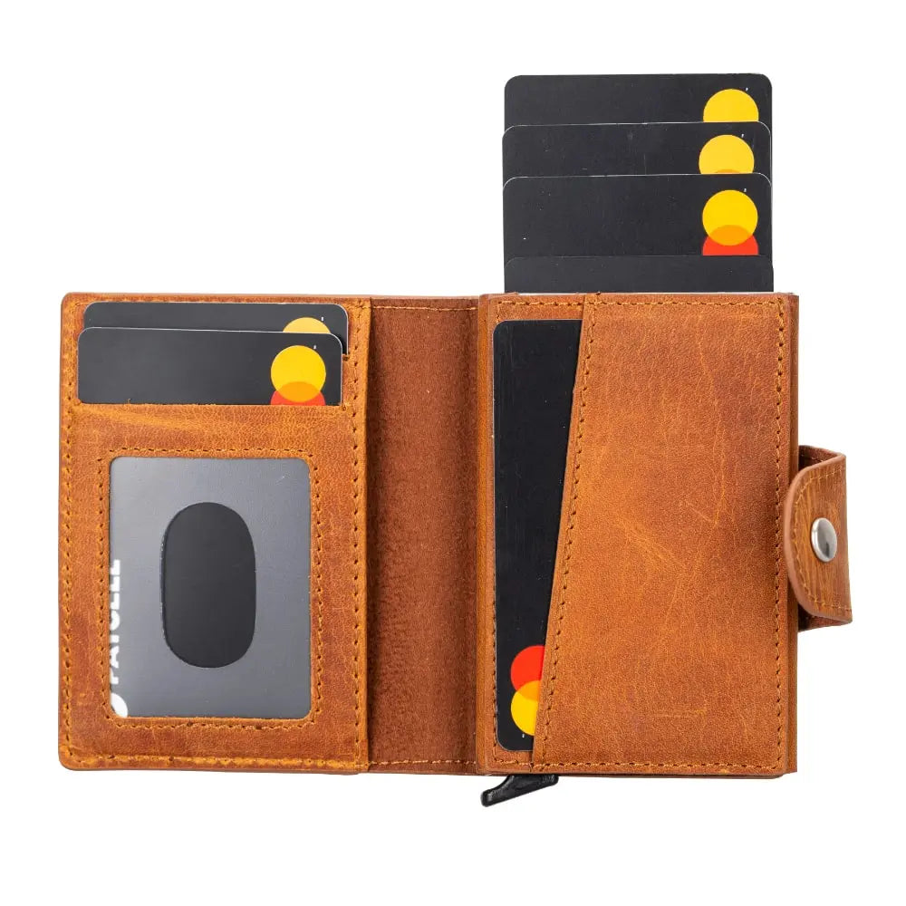 Burnish Leather Pop-Up RFID Blocking Detachable Cardholder Wallet - Bomonti Goods