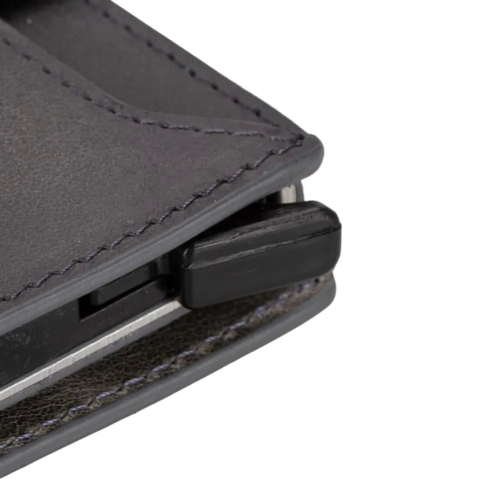 Grey Leather Pop Up Card Wolder Wallet with Zipper Closure Coin Holder Slot – Bomonti