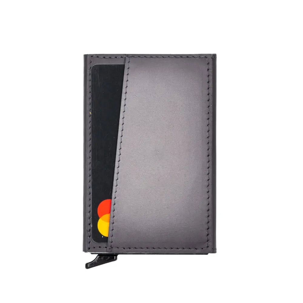 Gray Leather Pop-Up RFID Blocking Detachable Cardholder Wallet - Bomonti Goods