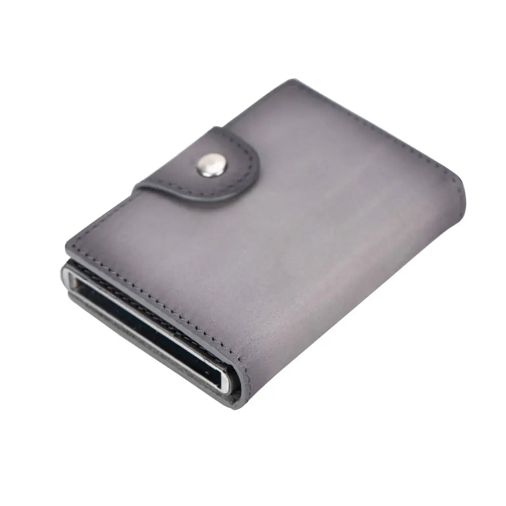 Gray Leather Pop-Up RFID Blocking Detachable Cardholder Wallet - Bomonti Goods