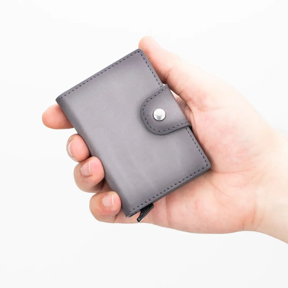 Gray Leather Pop-Up RFID Blocking Detachable Cardholder Wallet - Bomonti Goods