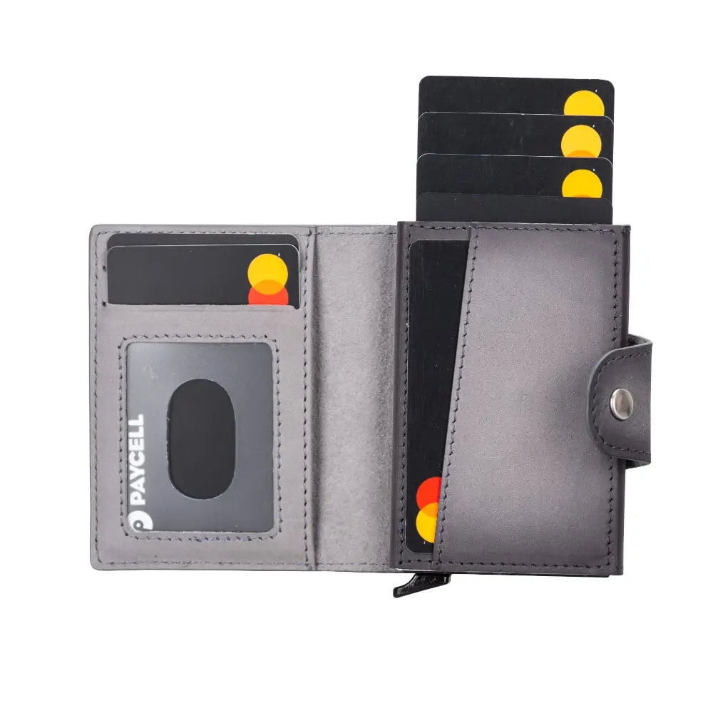 Gray Leather Pop-Up RFID Blocking Detachable Cardholder Wallet - Bomonti Goods