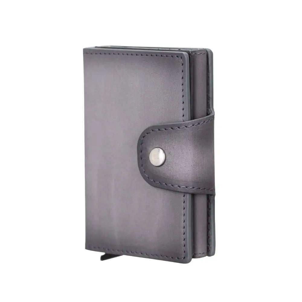 Gray Leather Pop-Up RFID Blocking Detachable Cardholder Wallet - Bomonti Goods
