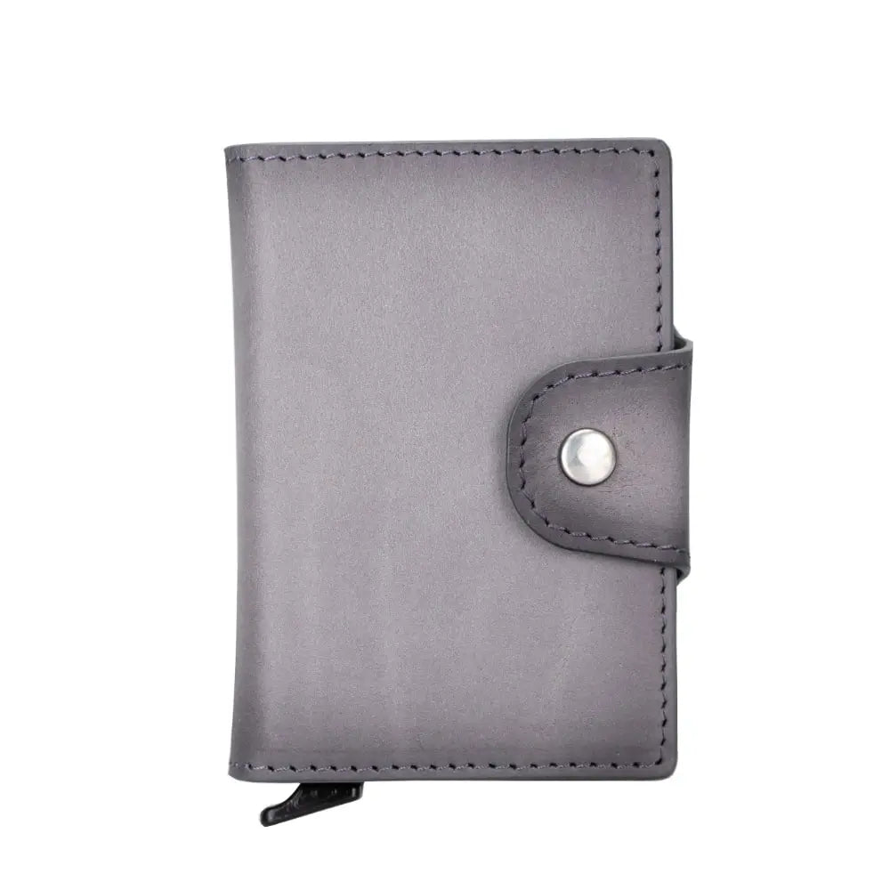 Gray Leather Pop-Up RFID Blocking Detachable Cardholder Wallet - Bomonti Goods
