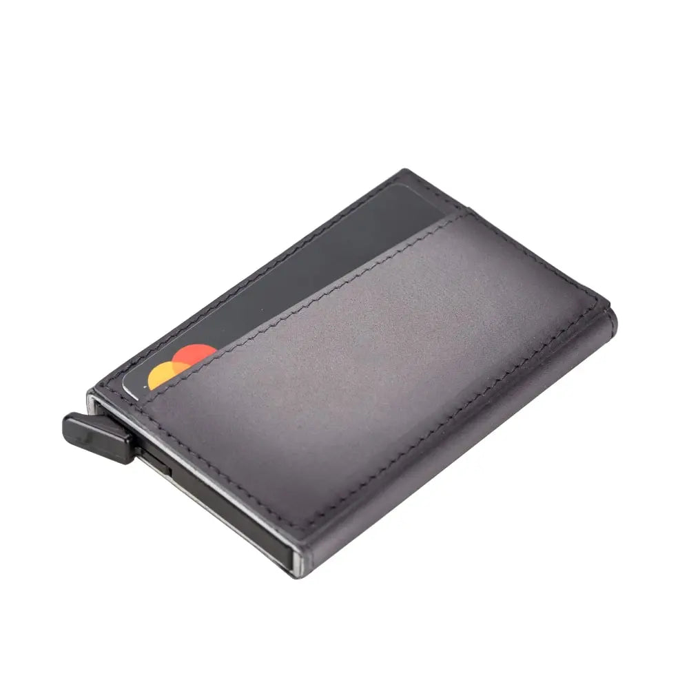 Gray Leather Pop-Up RFID Blocking Detachable Cardholder Wallet - Bomonti Goods