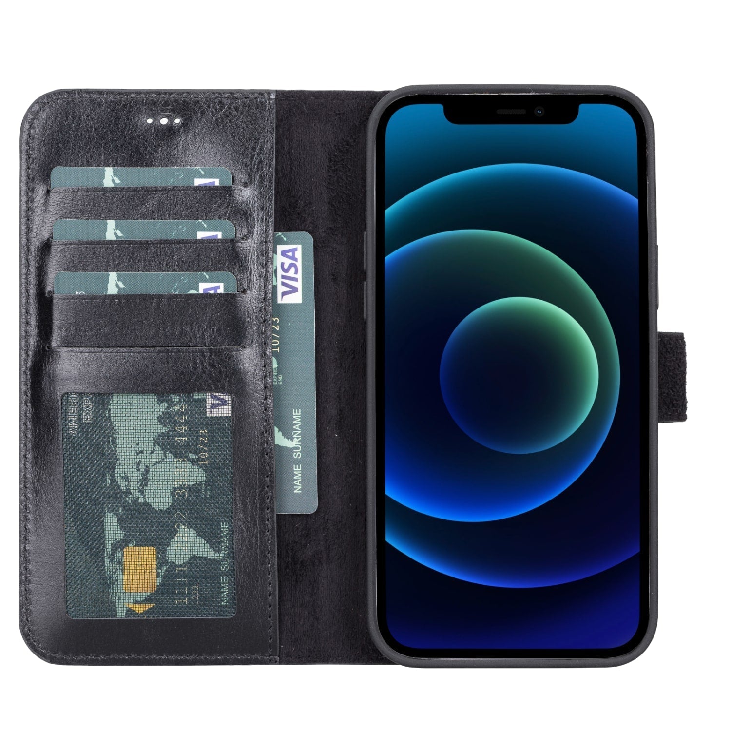 Luxury Black Leather iPhone 13 Pro Wallet Case with MagSafe & RFID Card Holder - Bomonti - 2