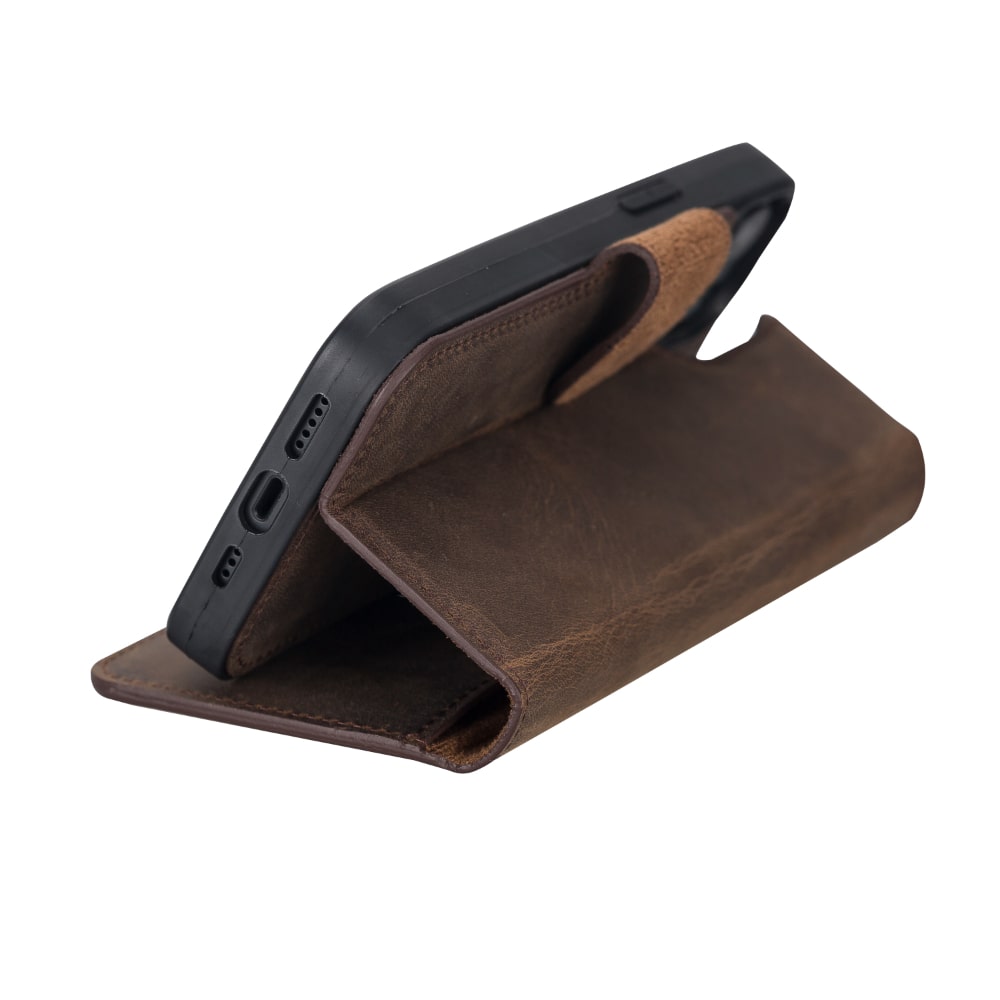 Dark Brown Leather iPhone 13 Detachable Bi-Fold RFID Wallet Case with MagSafe & Card Holder - Bomonti - 7