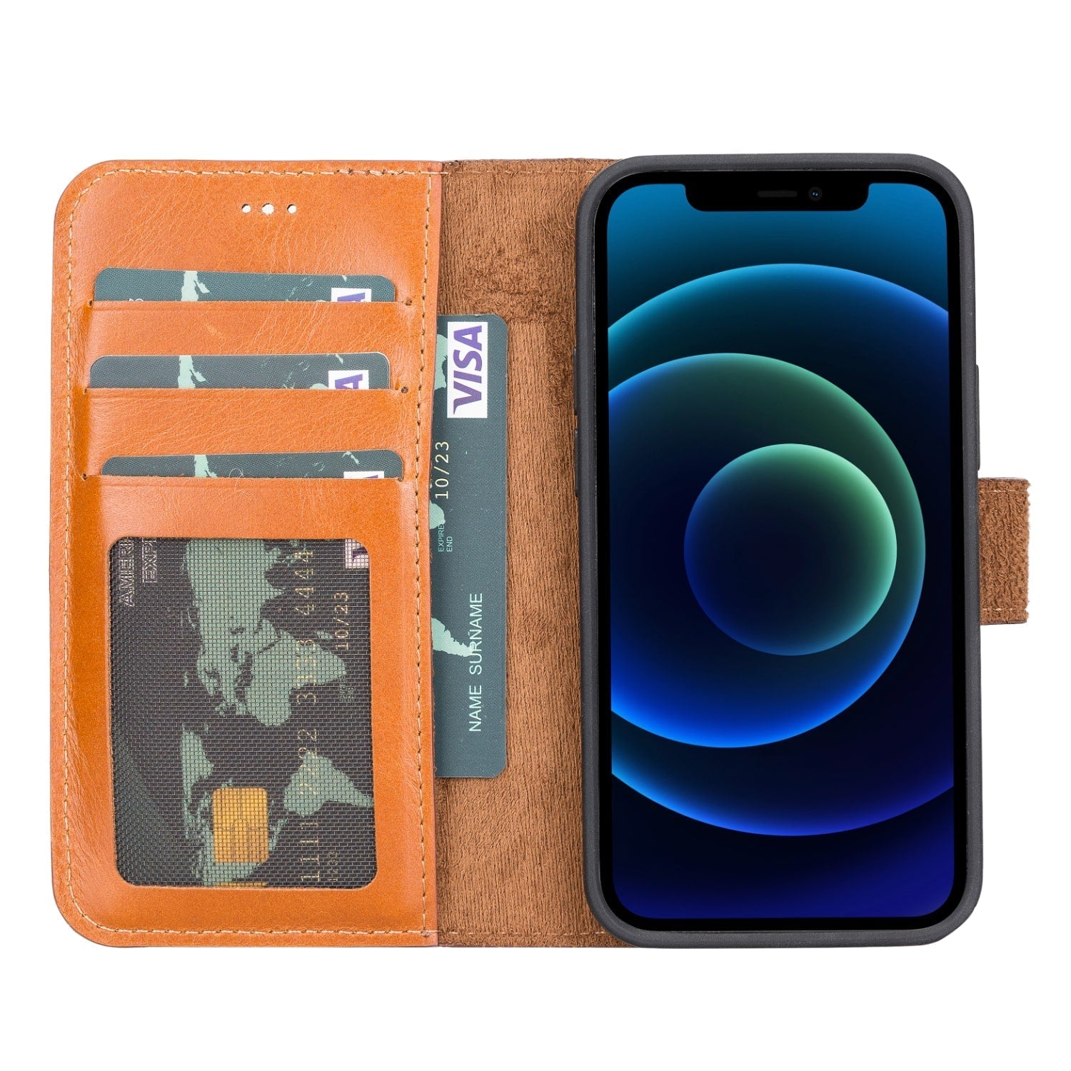 Brown Leather iPhone 13 Mini Detachable Bi-Fold RFID Wallet Case with MagSafe & Card Holder - Bomonti - 2
